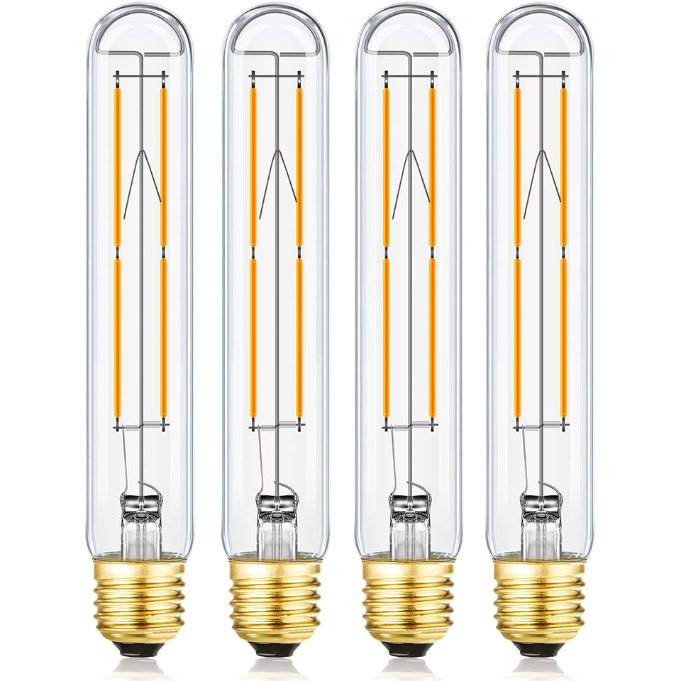 Leools 4-pack T10 LED bulb, front view, 2700K warm light ideal for vintage pendants.