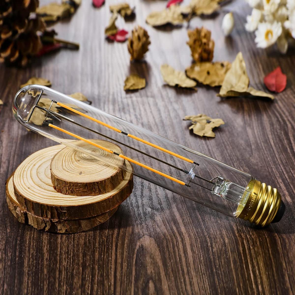 Leools 4-pack T10 LED bulb in pendant setup, 2700K glow for ambient lighting.