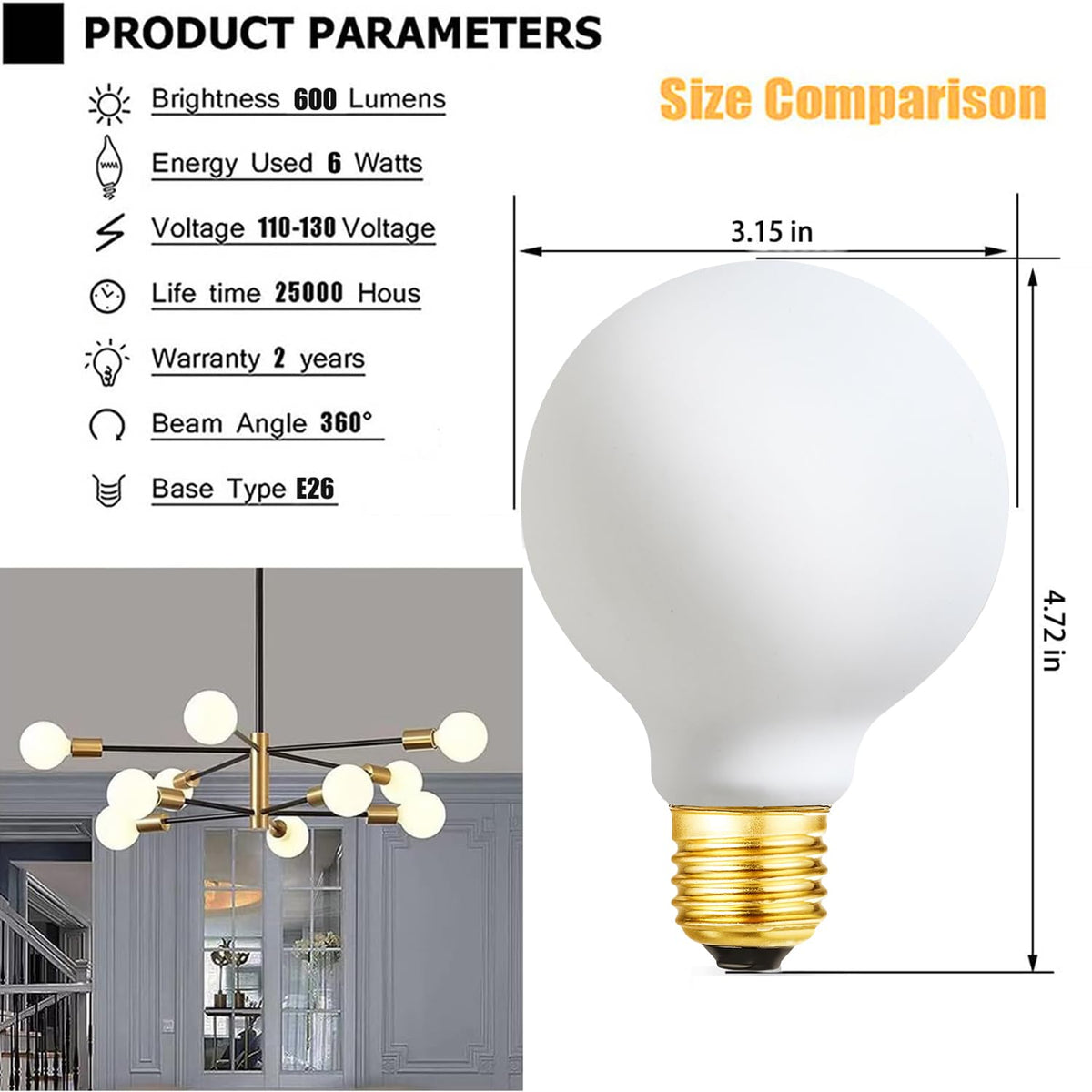 Leools 4000K daylight G25 globe bulb perfect for vanity mirrors.