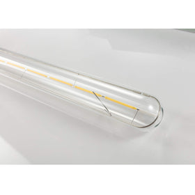 Dimmable LED filament bulb compatible with common dimmers for mood control.