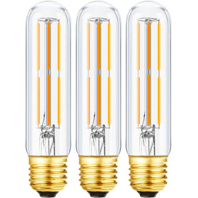Leools T10 LED bulb with clear glass showcases vintage Edison style lighting.