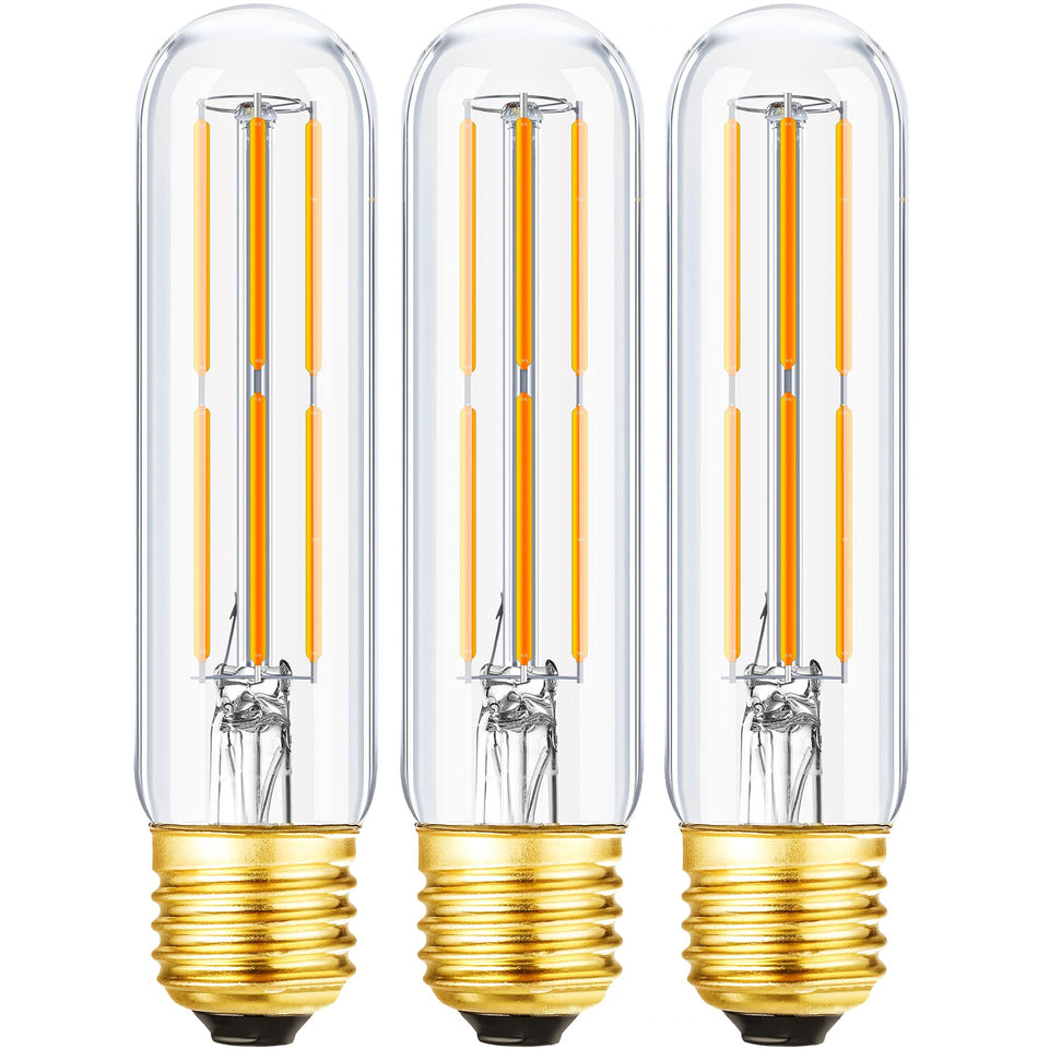 Leools T10 LED bulb with clear glass showcases vintage Edison style lighting.