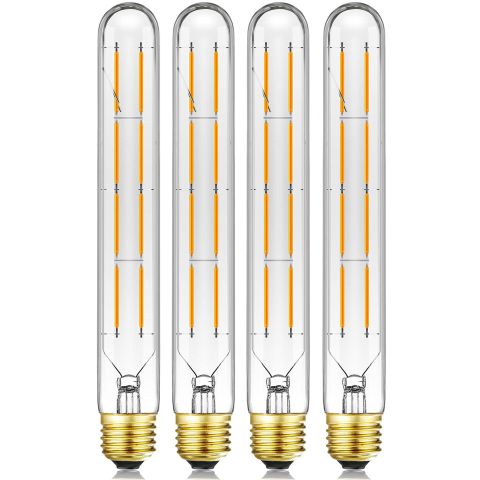 Leools T10 LED long bulb with E26 base offering dimmable, energy-saving warm lighting.