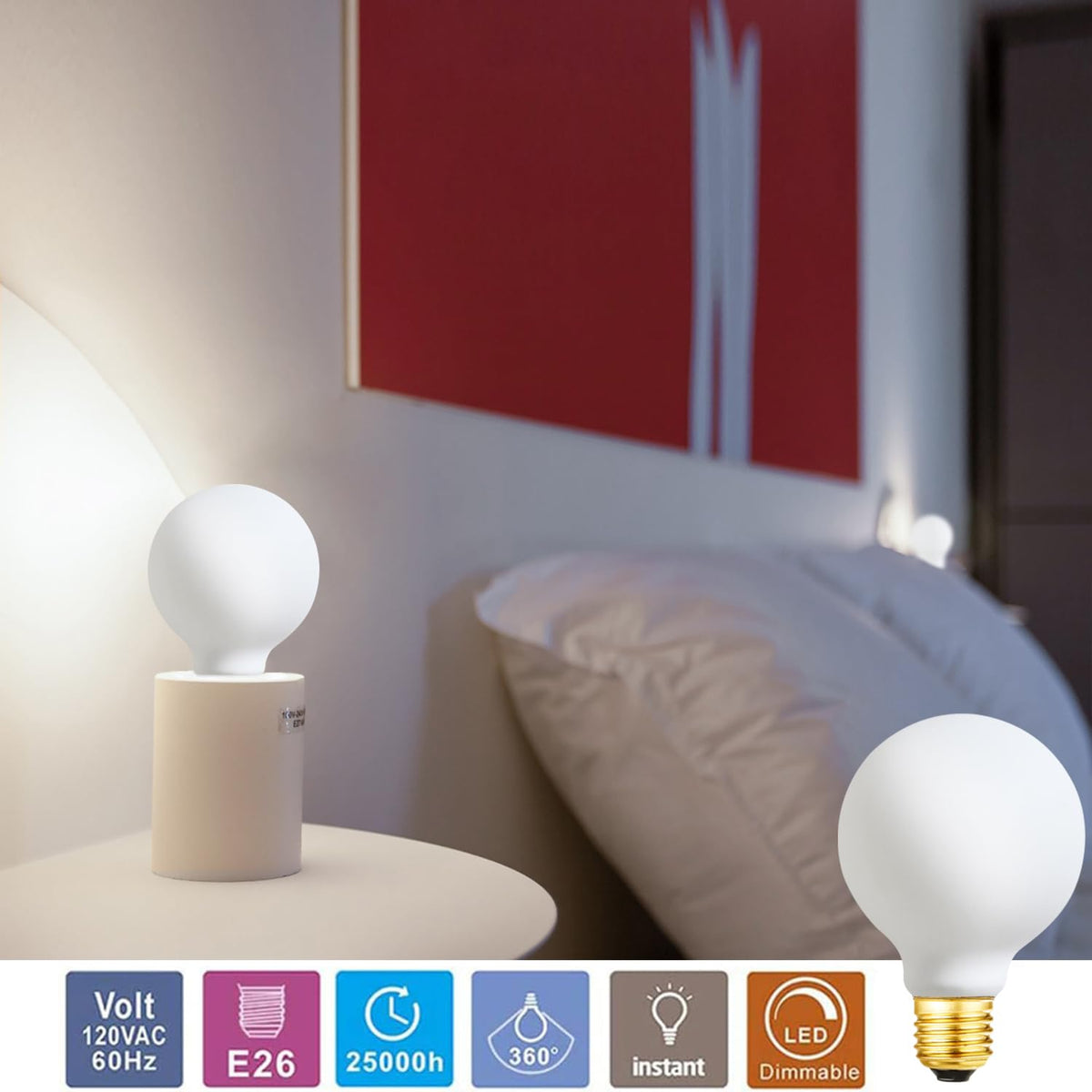 Leools vanity lighting with G25 LED globe bulb and frosted finish.