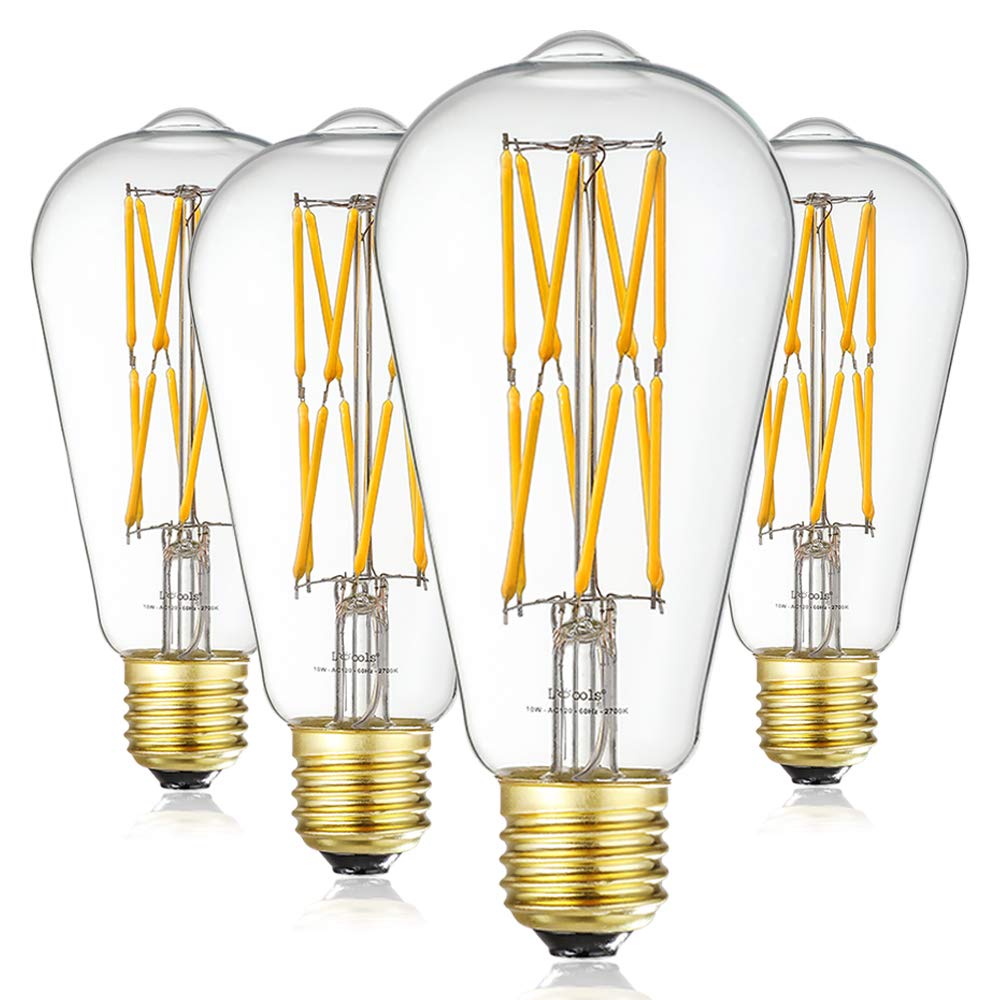 Leools Vintage 10W LED Edison Bulb in clear glass for nostalgic lighting.