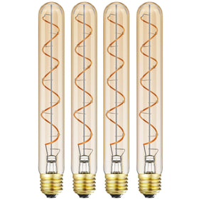 Leools vintage LED filament bulb T10 closeup shows warm amber glow