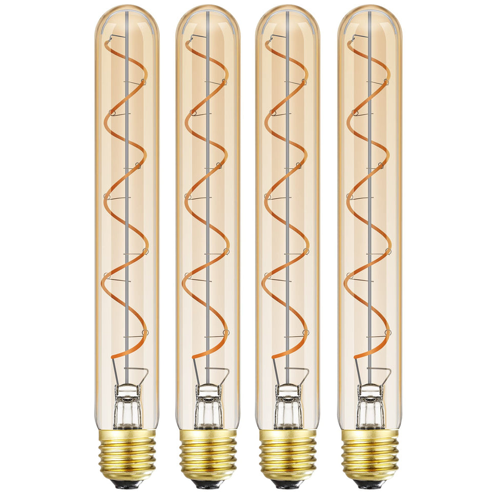 Leools vintage LED filament bulb T10 closeup shows warm amber glow