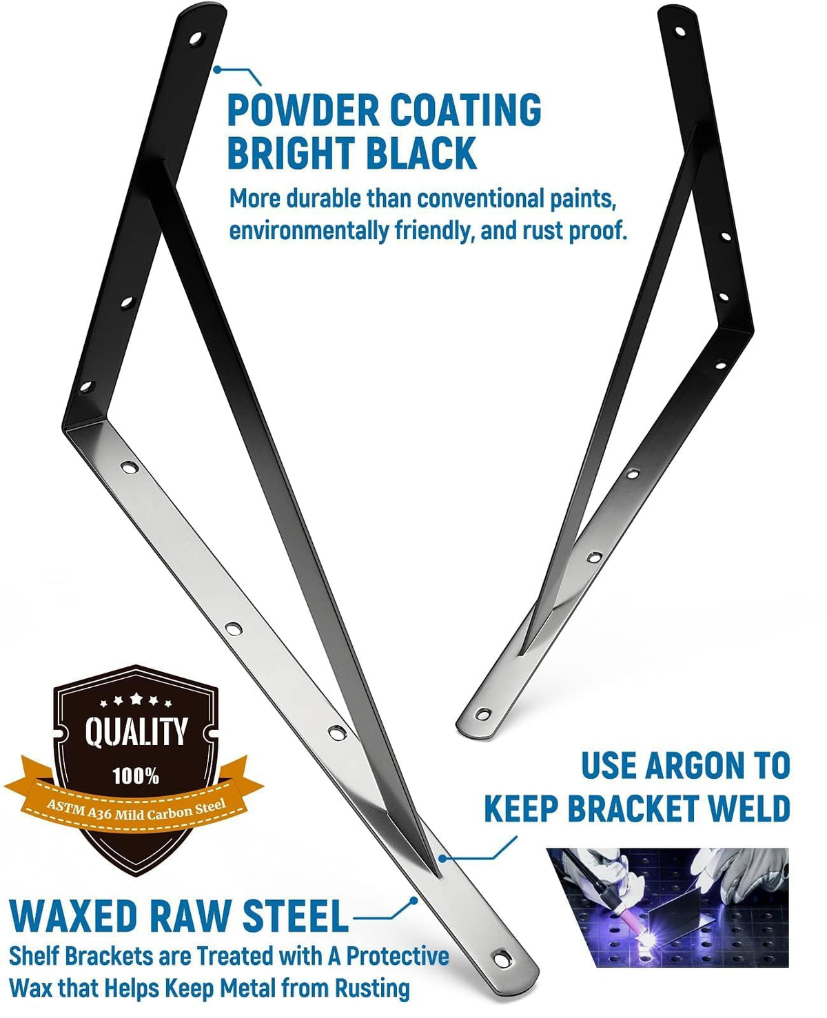 LEOPO black powder-coated brackets with rust-resistant finish.