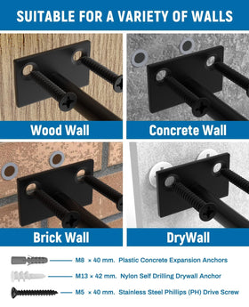 LEOPO brackets compatible with wood, glass, or metal shelves