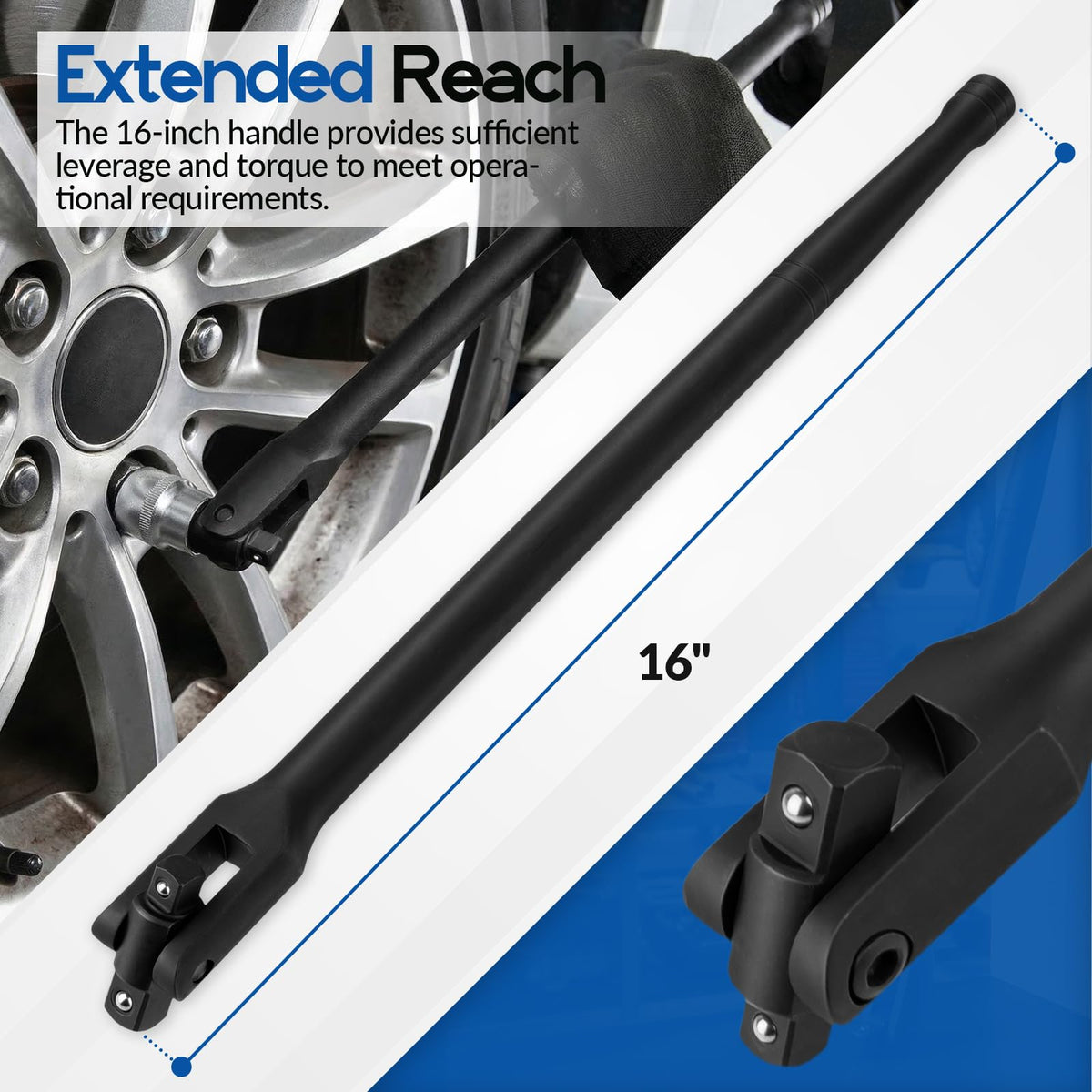 Leorossy 3/8-inch drive end enables quick socket changes in tight spaces.