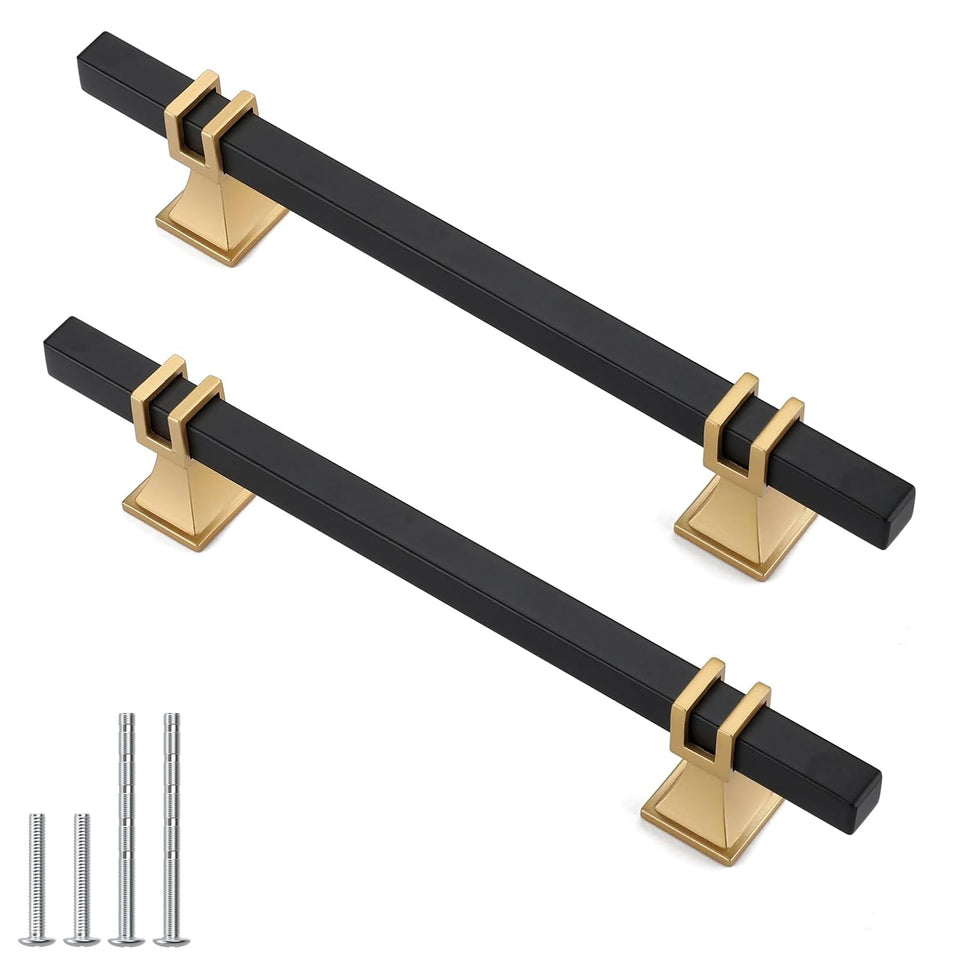 Lepatape cabinet pulls in black and gold with 5in centers for upgrading kitchen cabinets