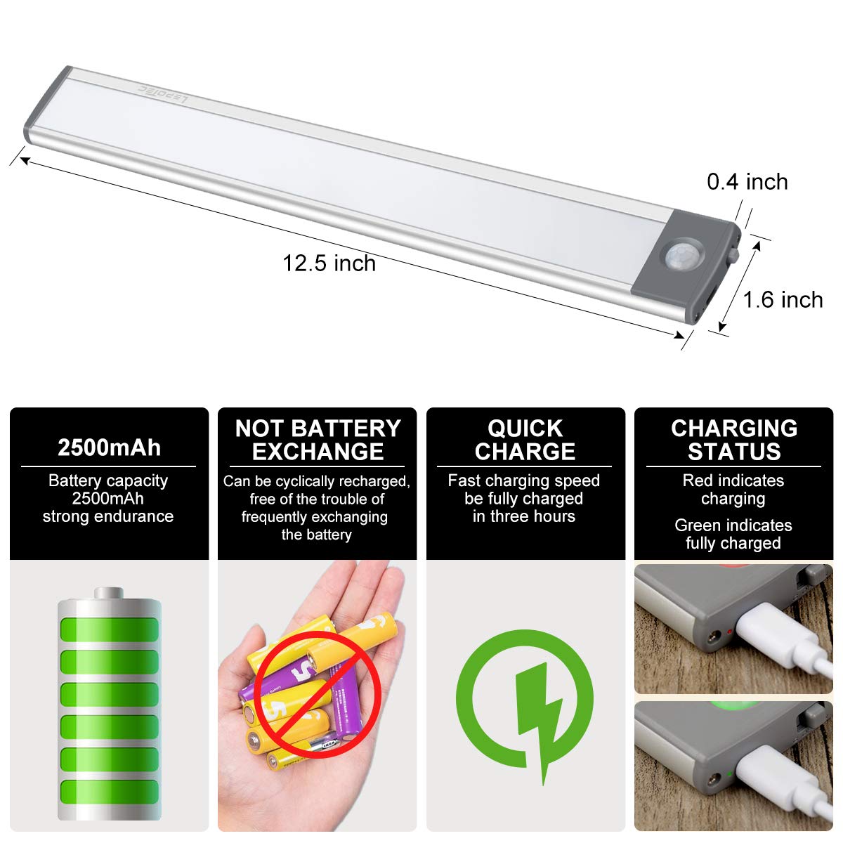 LEPOTEC USB rechargeable closet light with magnetic mount for easy placement.