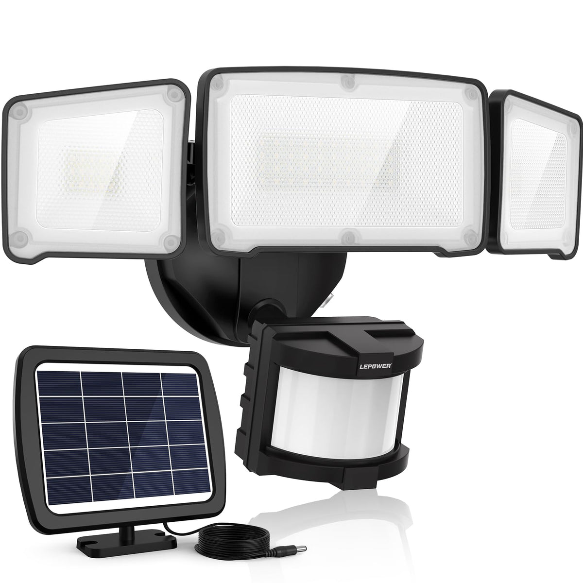 LEPOWER 1600LM solar security light front view for outdoor use