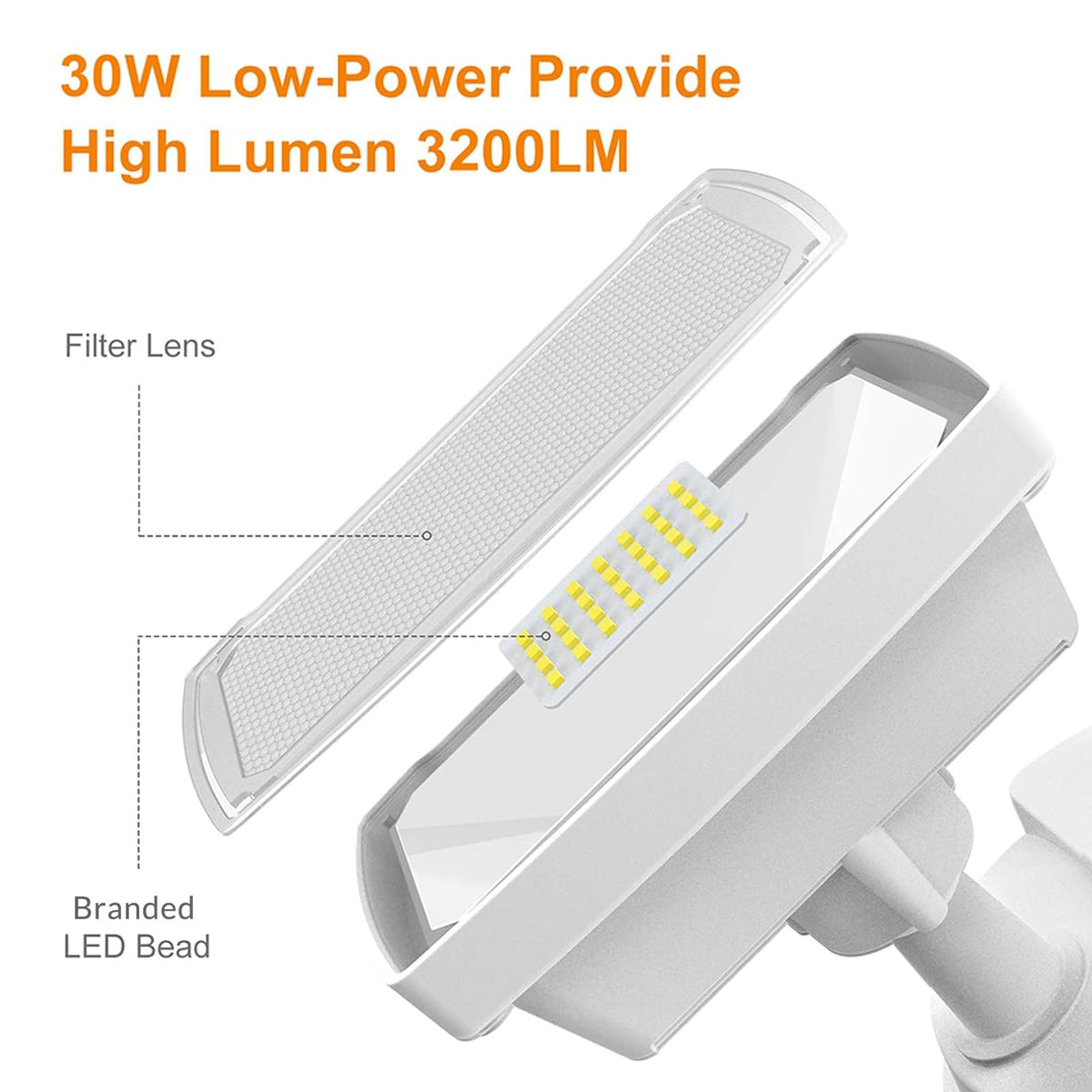LEPOWER 30W security light at night delivers strong, broad illumination.