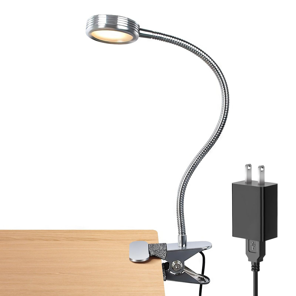 LEPOWER clip-on light attached securely to a desk edge for focused illumination