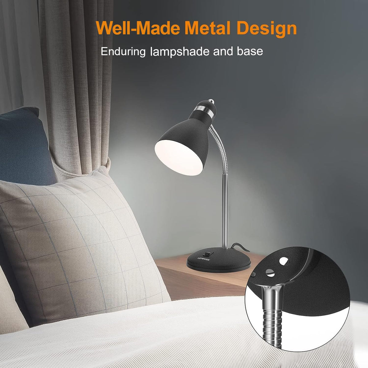 LEPOWER flexible gooseneck desk lamp for precise task lighting.