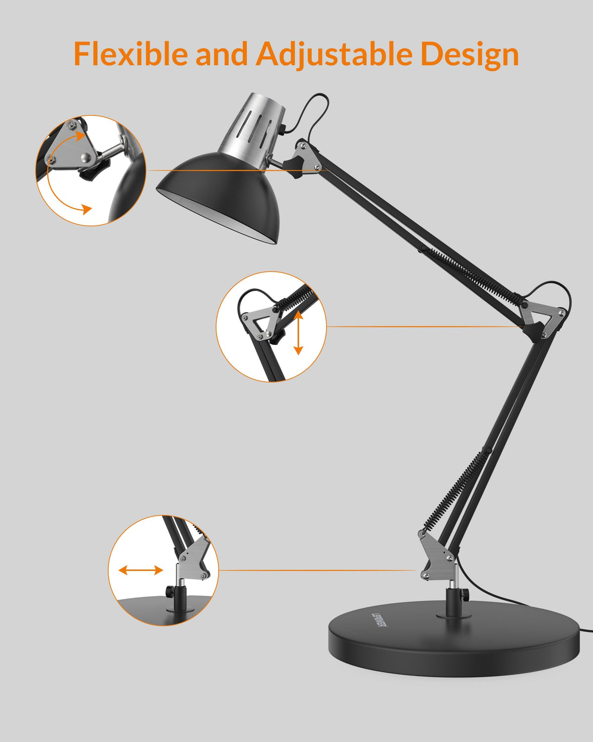 LEPOWER swing-arm design allows smooth light direction during tasks
