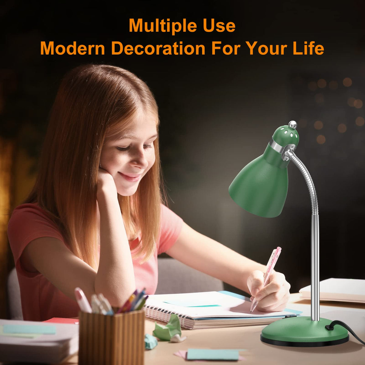 LEPOWER adjustable lamp reduces glare for comfortable reading.