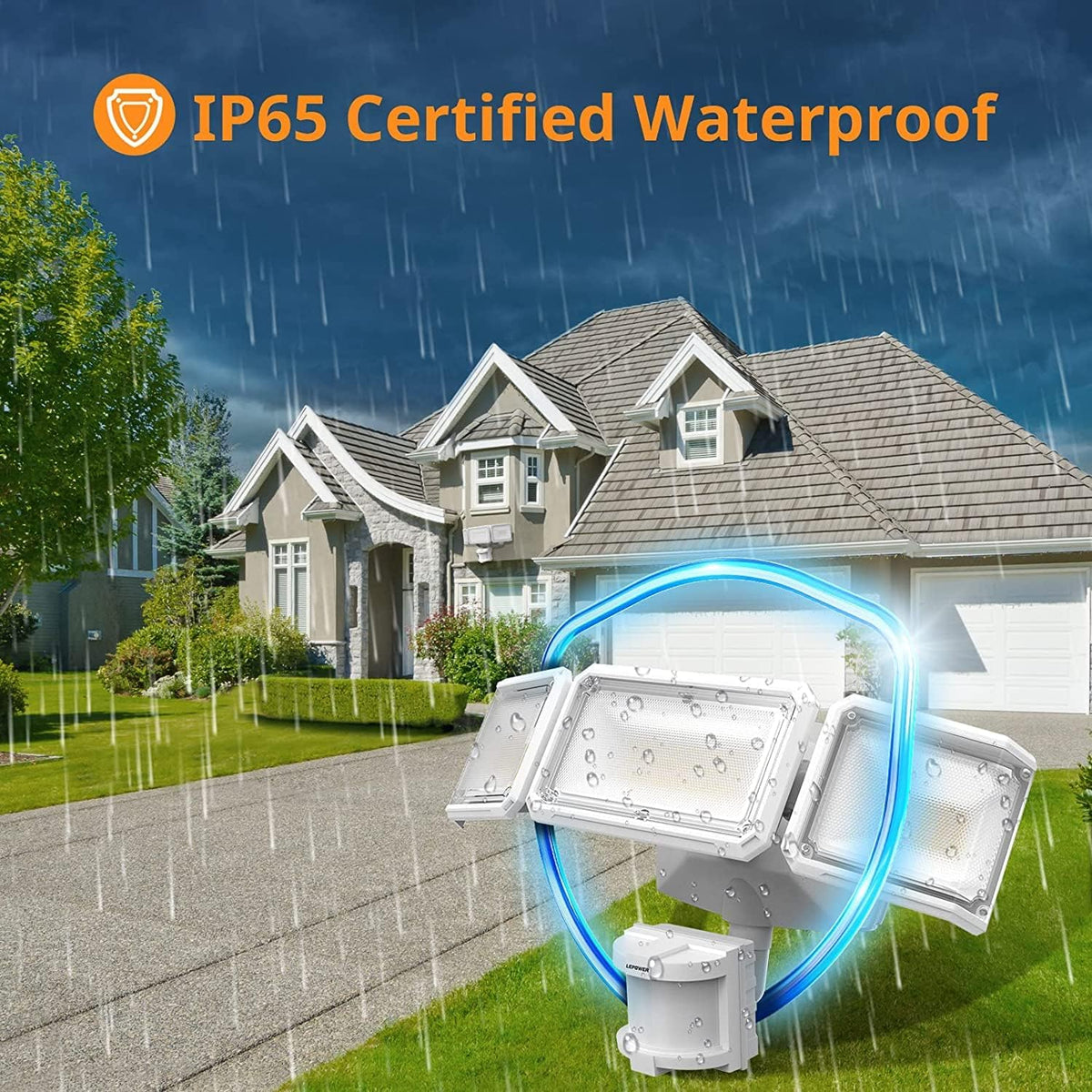 LEPOWER IP65 waterproof rating ensures reliable outdoor performance.