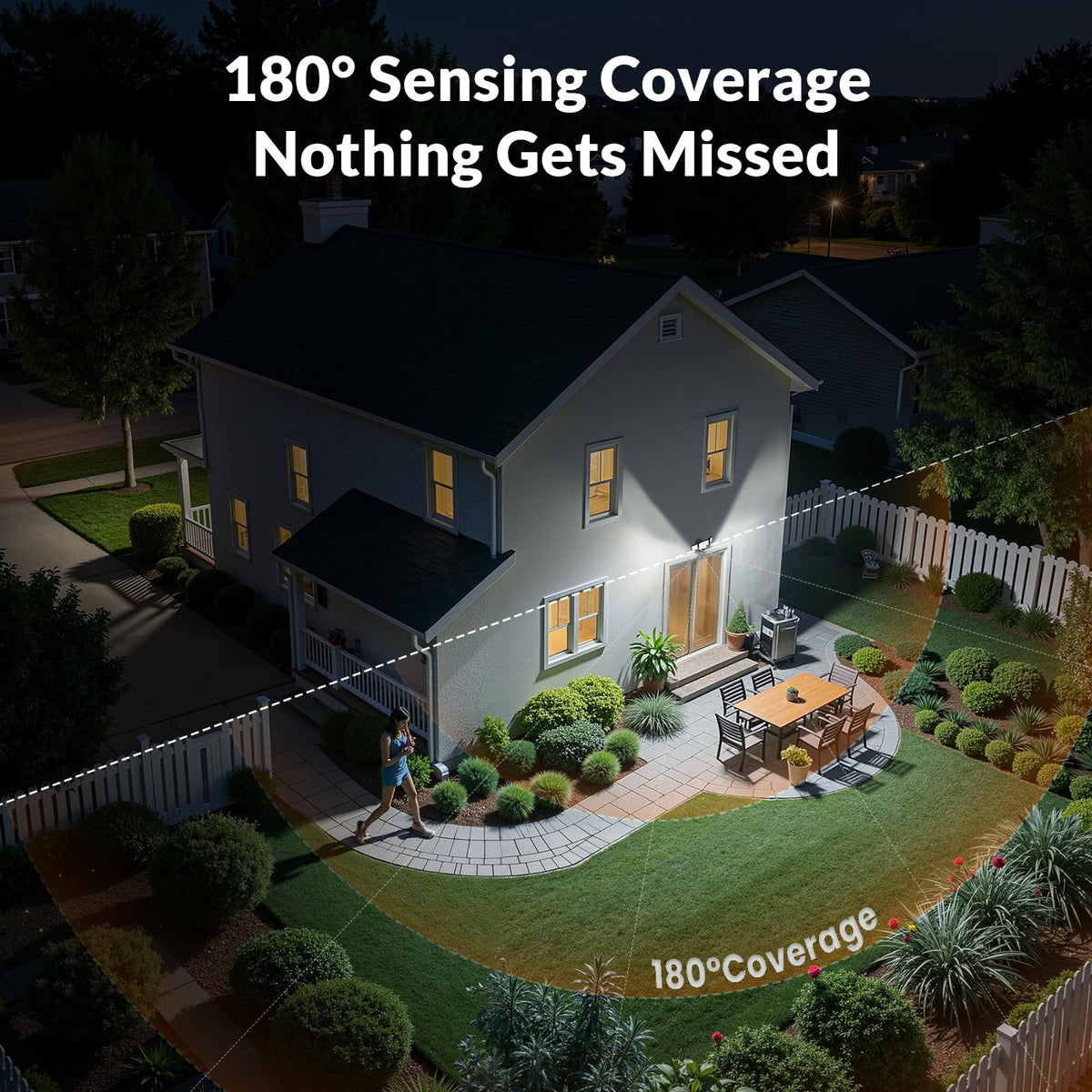 LEPOWER LED motion sensor light from the side highlighting adjustable head angles for flexible lighting.