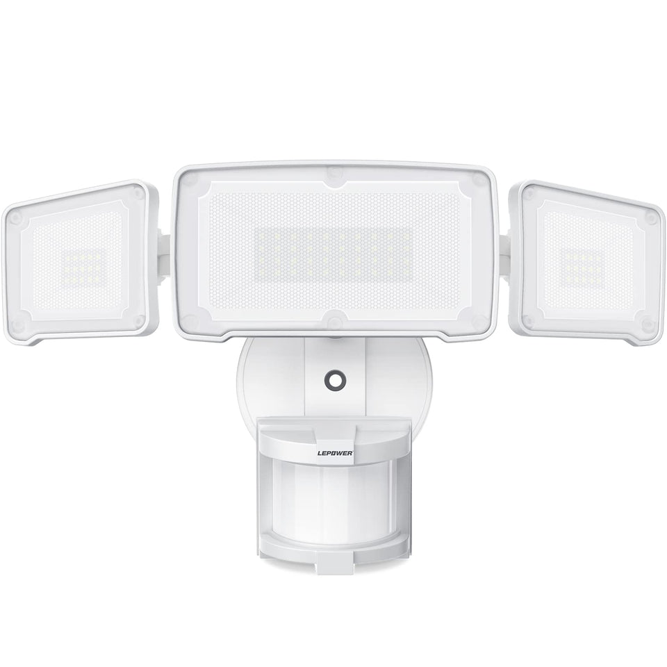 LEPOWER LED security light with three heads brightens entryways.