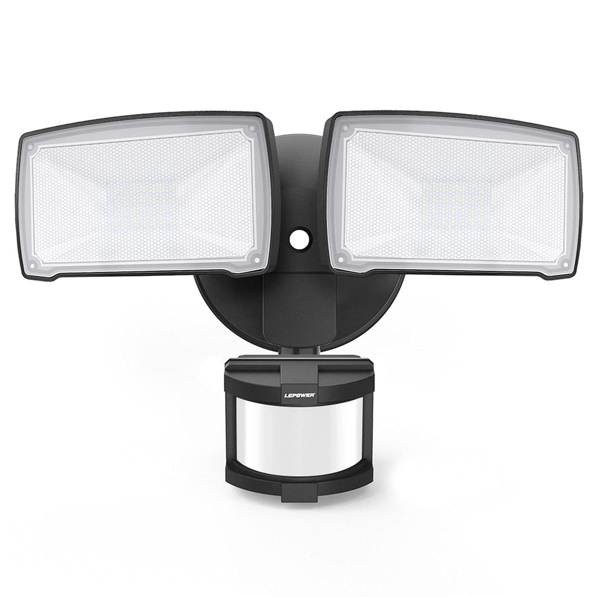 LEPOWER dual-head security light front view brightens entryways.