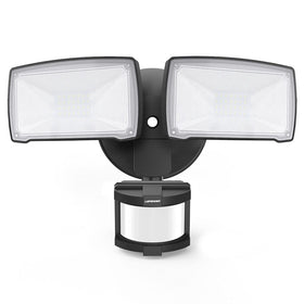 LEPOWER dual-head security light front view brightens entryways.