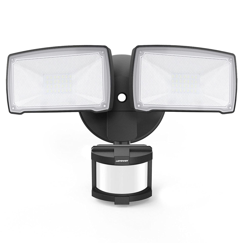 LEPOWER dual-head security light front view brightens entryways.