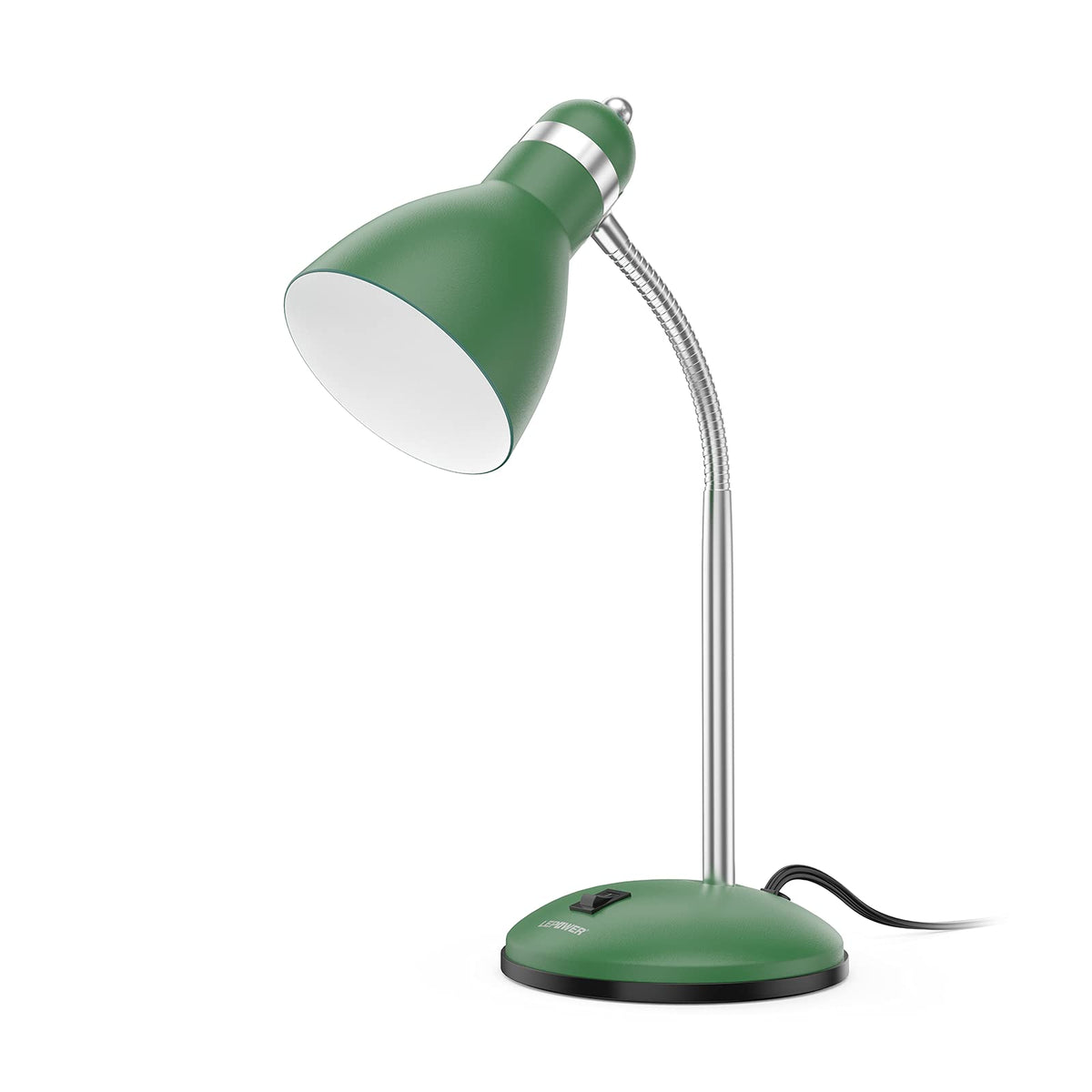 LEPOWER metal desk lamp with gooseneck in green for adjustable task lighting.