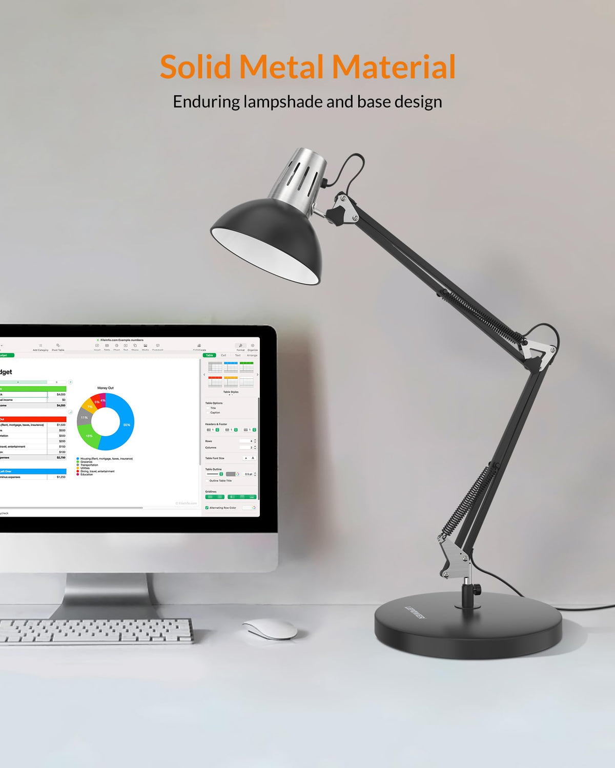 LEPOWER lamp head swivels to target light exactly where needed