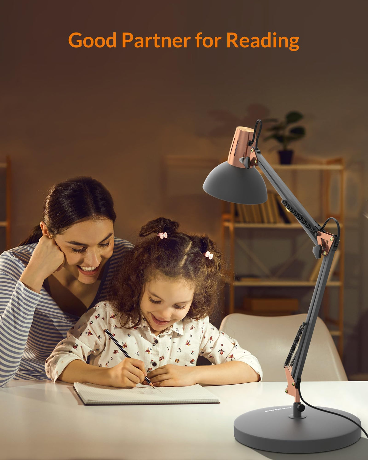 LEPOWER shade distributes light evenly for comfortable workspace illumination.