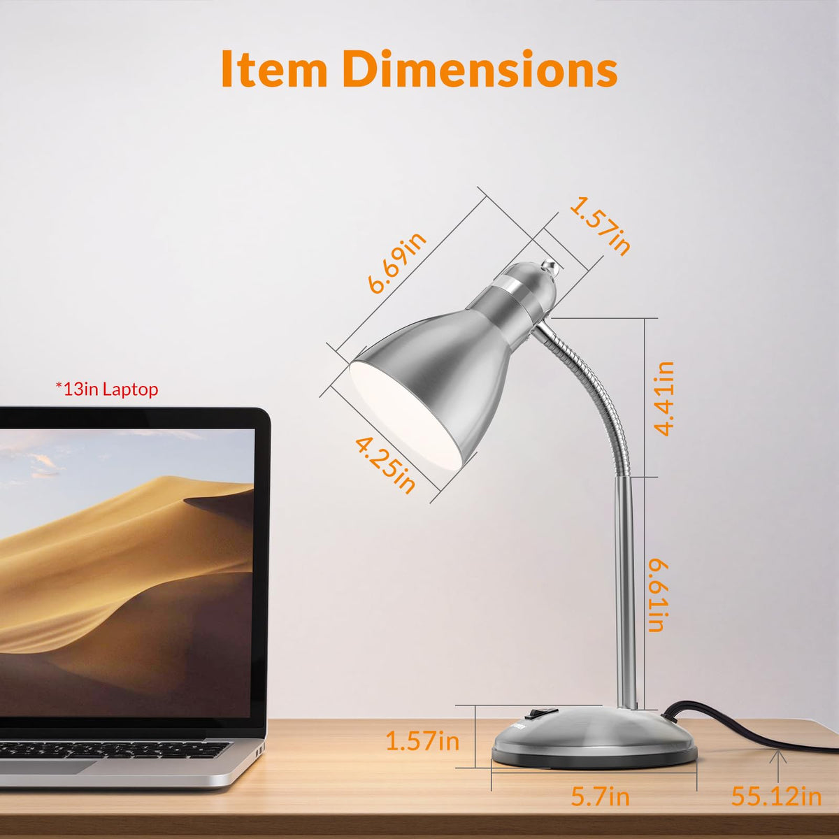 LEPOWER Metal Desk Lamp shade offers even, diffused lighting for study.
