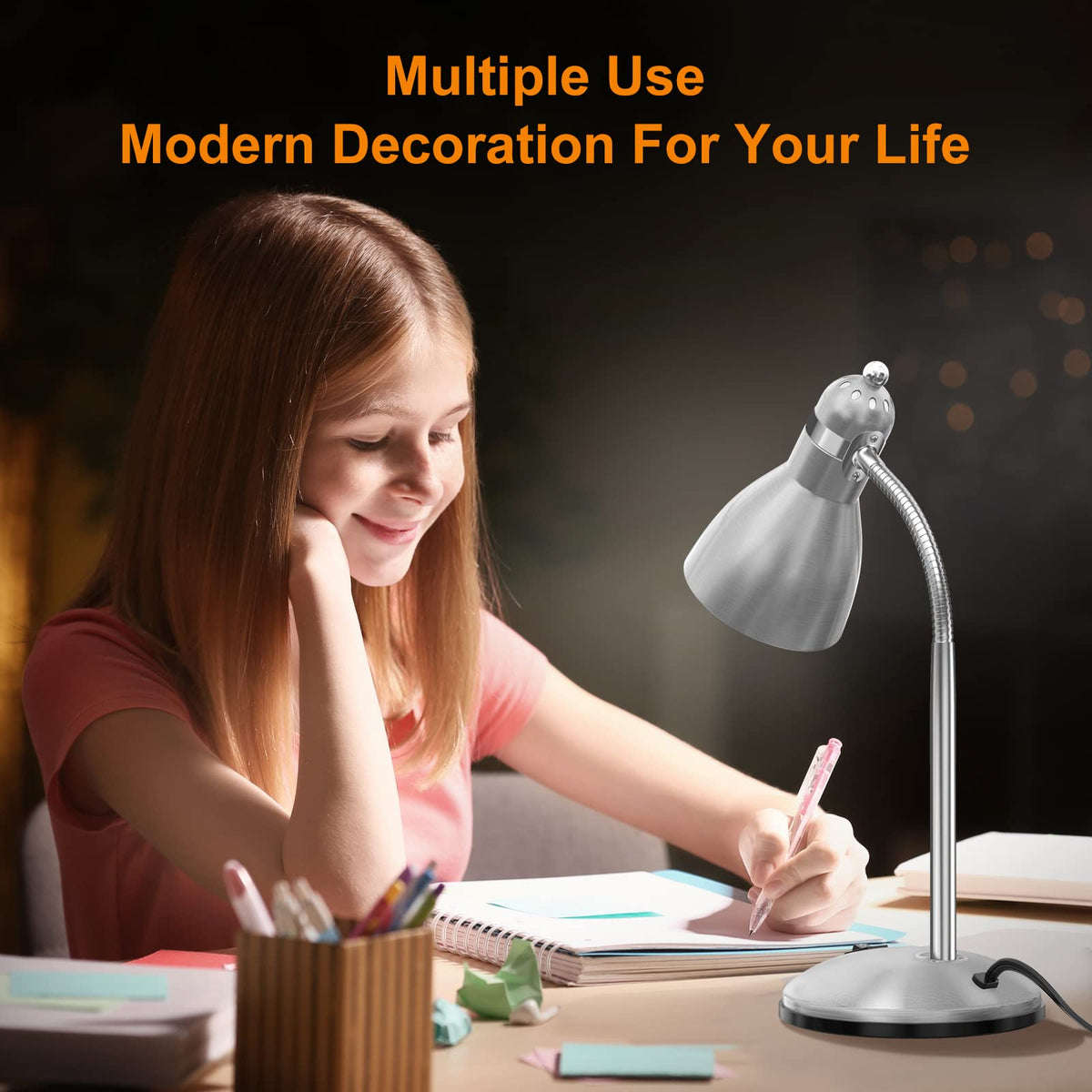 LEPOWER Metal Desk Lamp adds modern flair to bedroom or office.