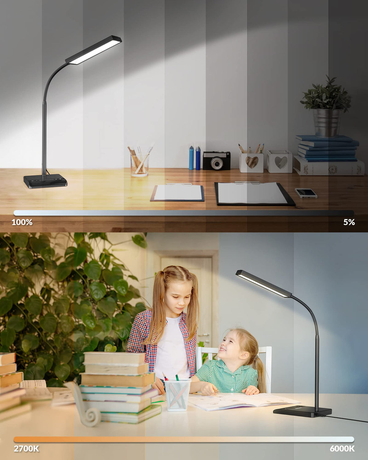 LEPOWER modern black desk lamp blends with contemporary desks and workspaces.
