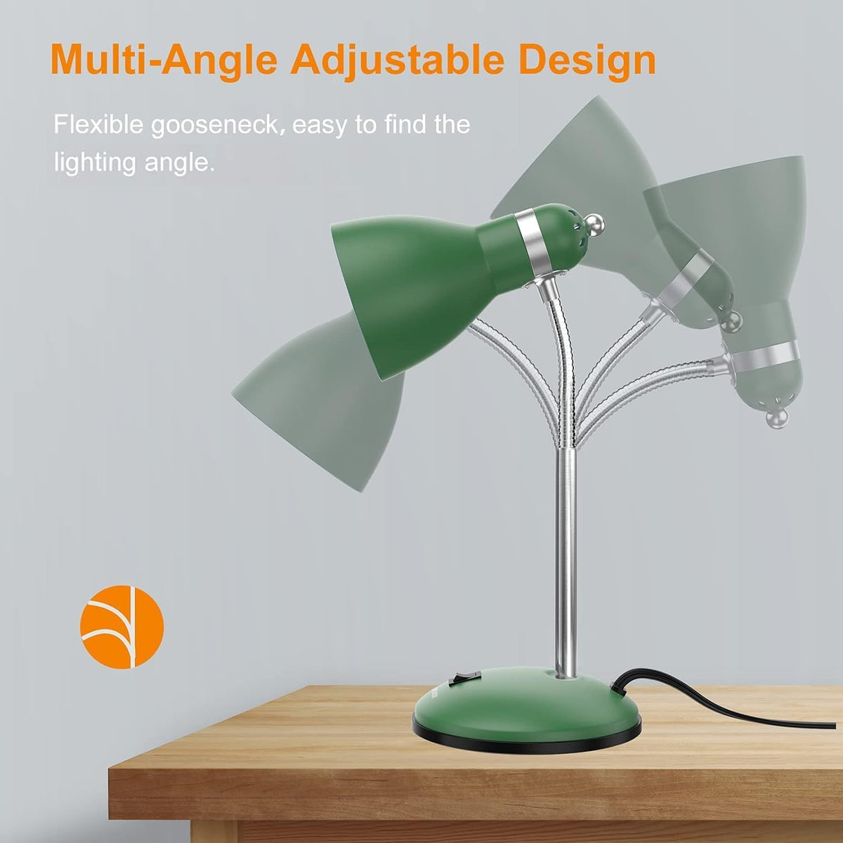 LEPOWER green desk lamp illuminates study area with soft light.