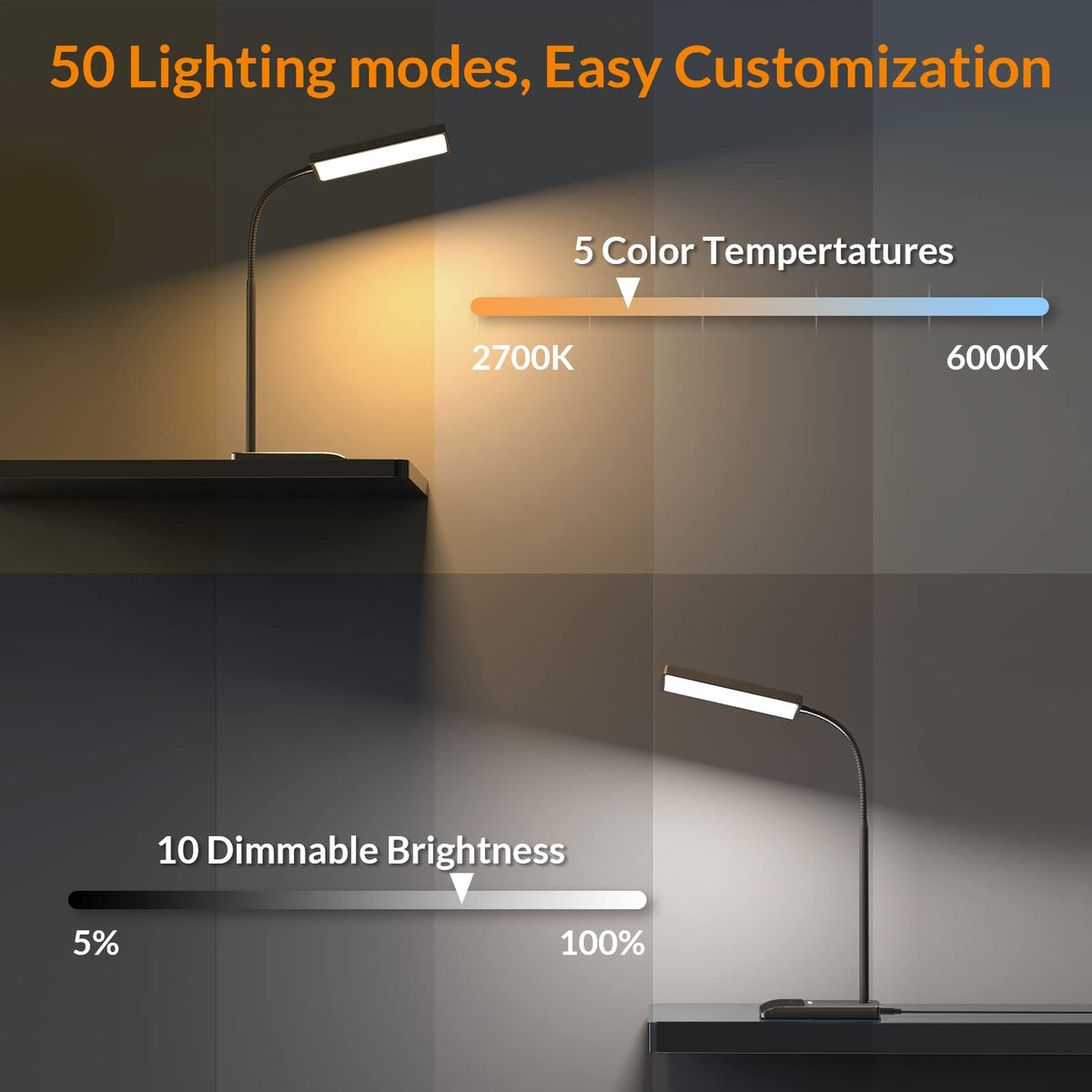 LEPOWER touch-control with smart memory recalls last brightness setting.