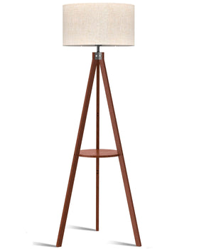 LEPOWER tripod floor lamp with wood shelf provides sturdy storage and decor