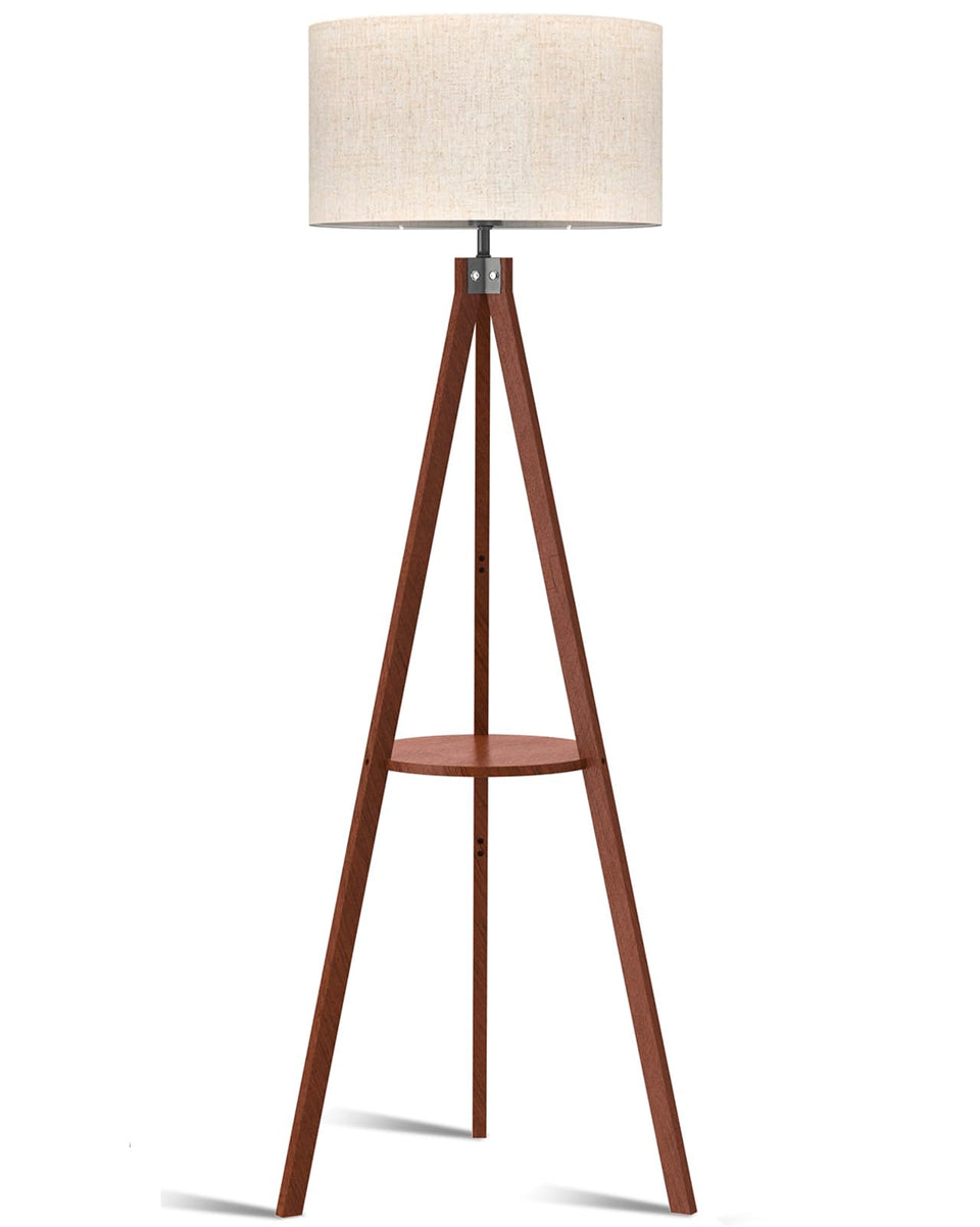 LEPOWER tripod floor lamp with wood shelf provides sturdy storage and decor