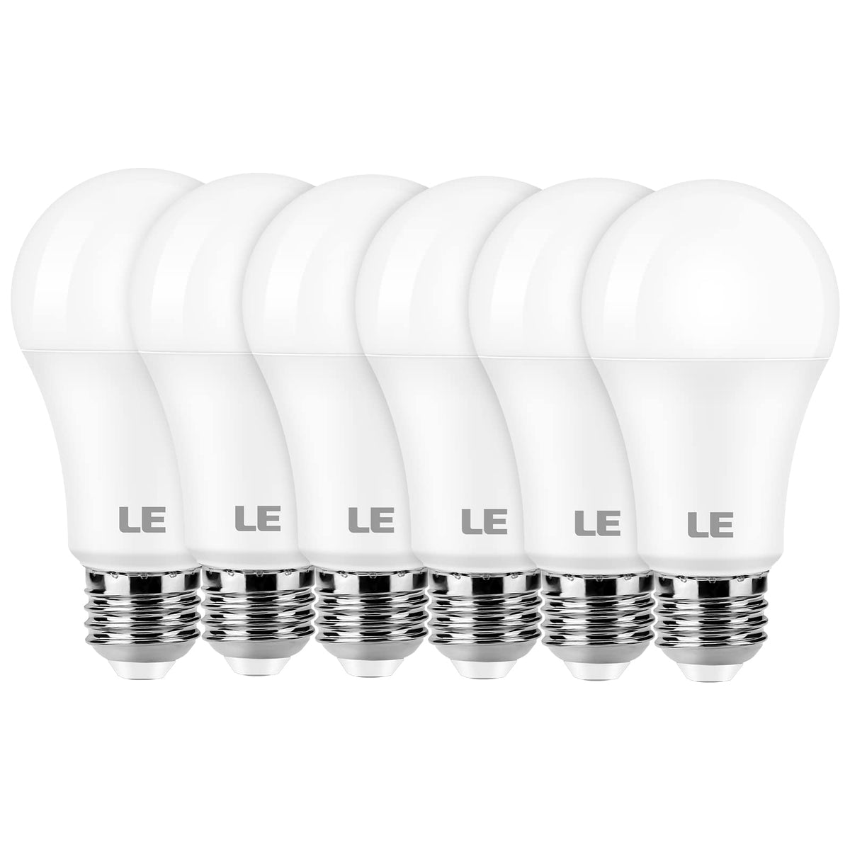 Lepro 100W-equivalent A19 LED bulbs in a six-pack for energy-saving E26 fixtures.