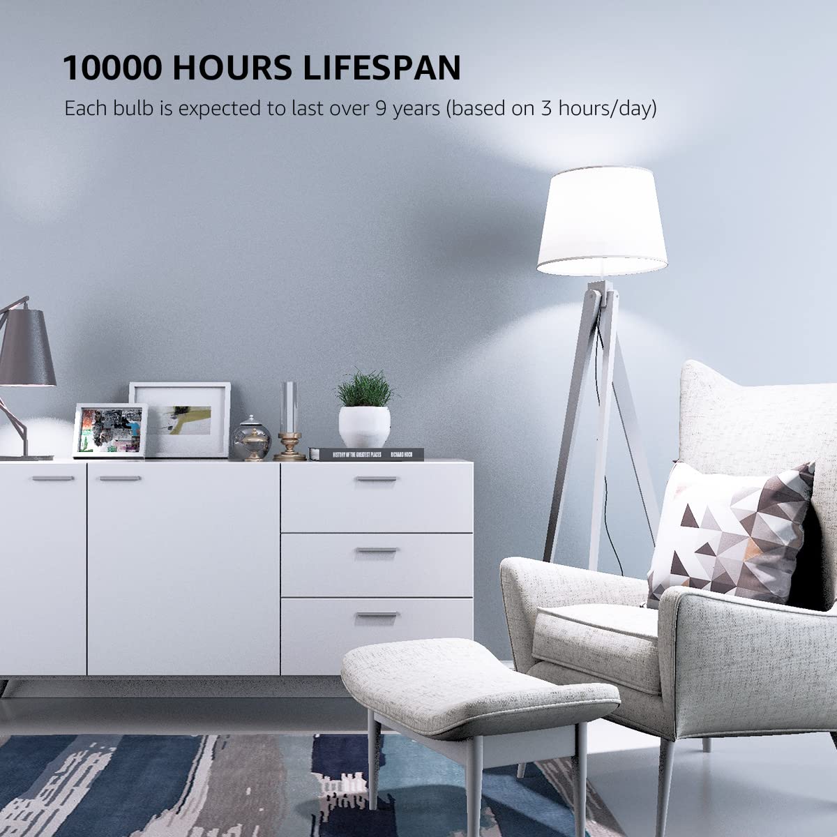 Lepro daylight LED bulb in a lamp delivers crisp 5000K light for reading.