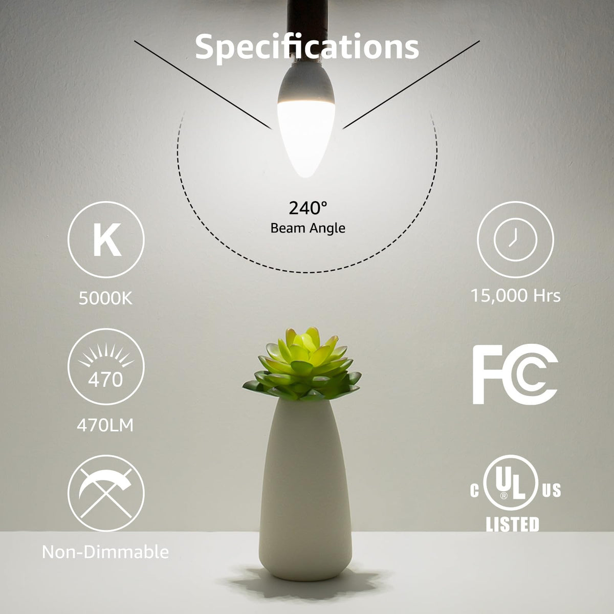 Lepro E12 daylight 5000K side-view bulb highlights chandelier glow.