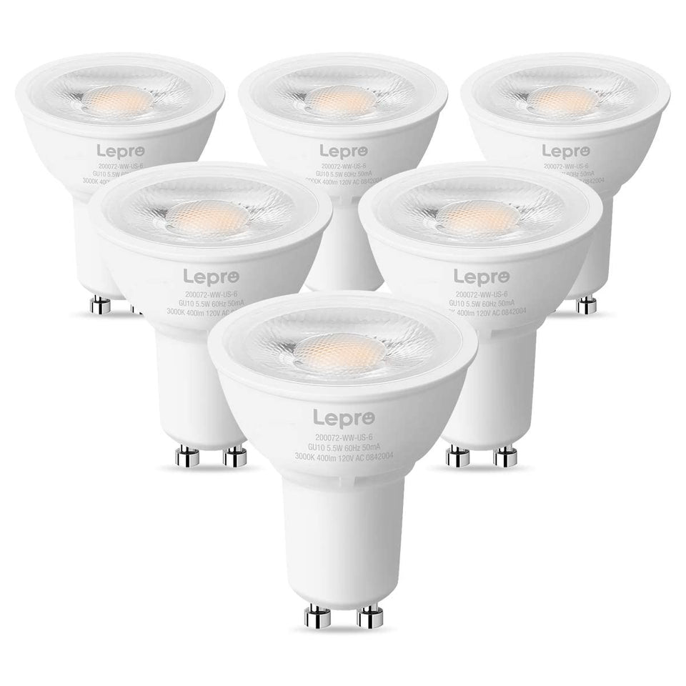 Lepro GU10 LED bulb dimmable, front view, energy-saving 5.5W replaces 50W halogen.