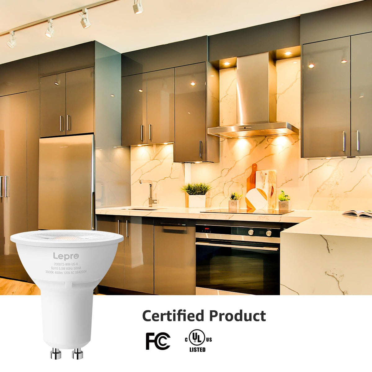Lepro GU10 LED bulb dimmable, long life up to 15000 hours.