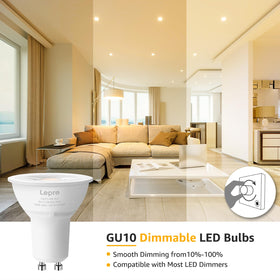 Lepro GU10 LED bulb dimmable, track lighting use for warm ambience.