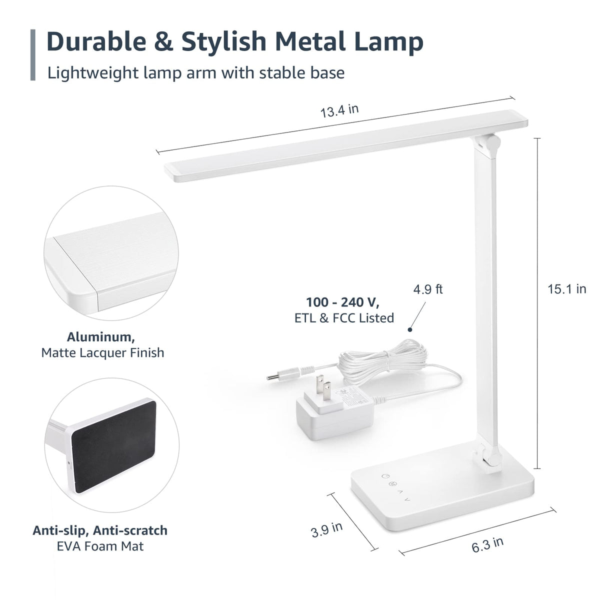 Lepro LED Desk Lamp long head light covers a broad work area