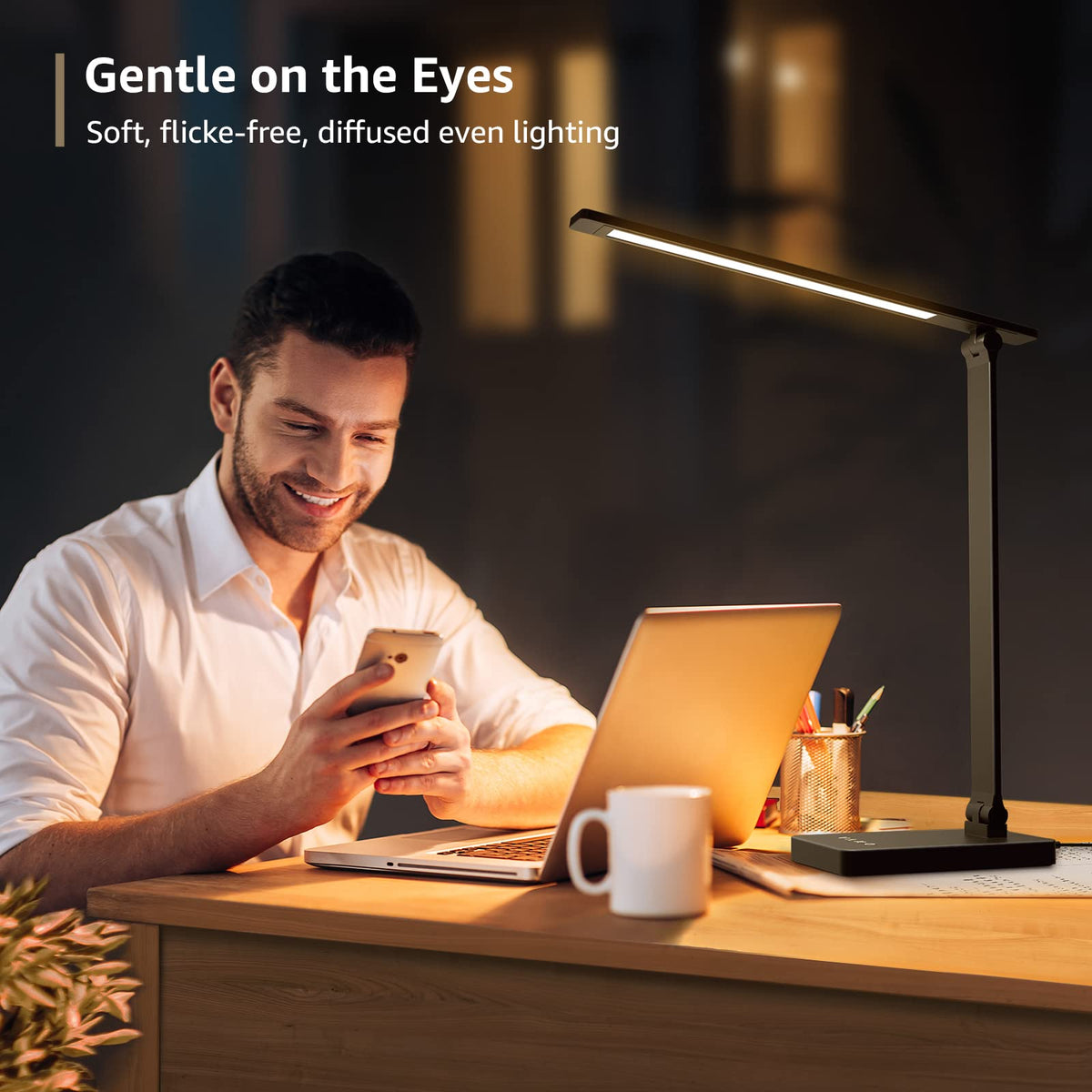 Lepro LED Desk Lamp in use on a home office desk for focused task lighting.