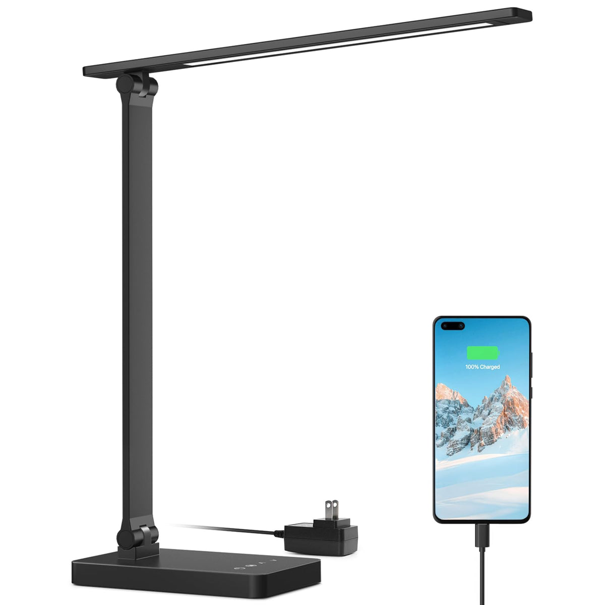 Lepro LED desk lamp with USB port for easy device charging.