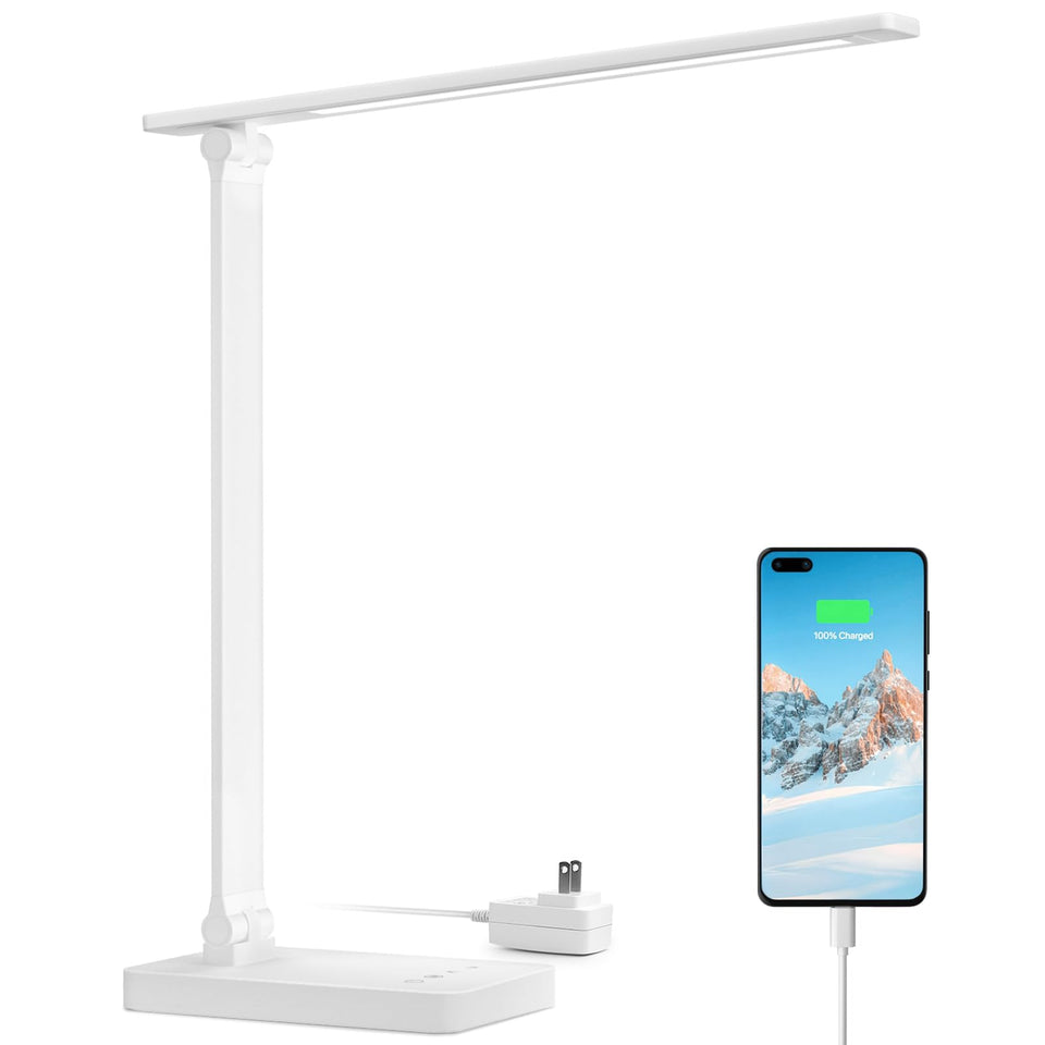 Lepro LED desk lamp USB-port keeps your device charging at the desk.