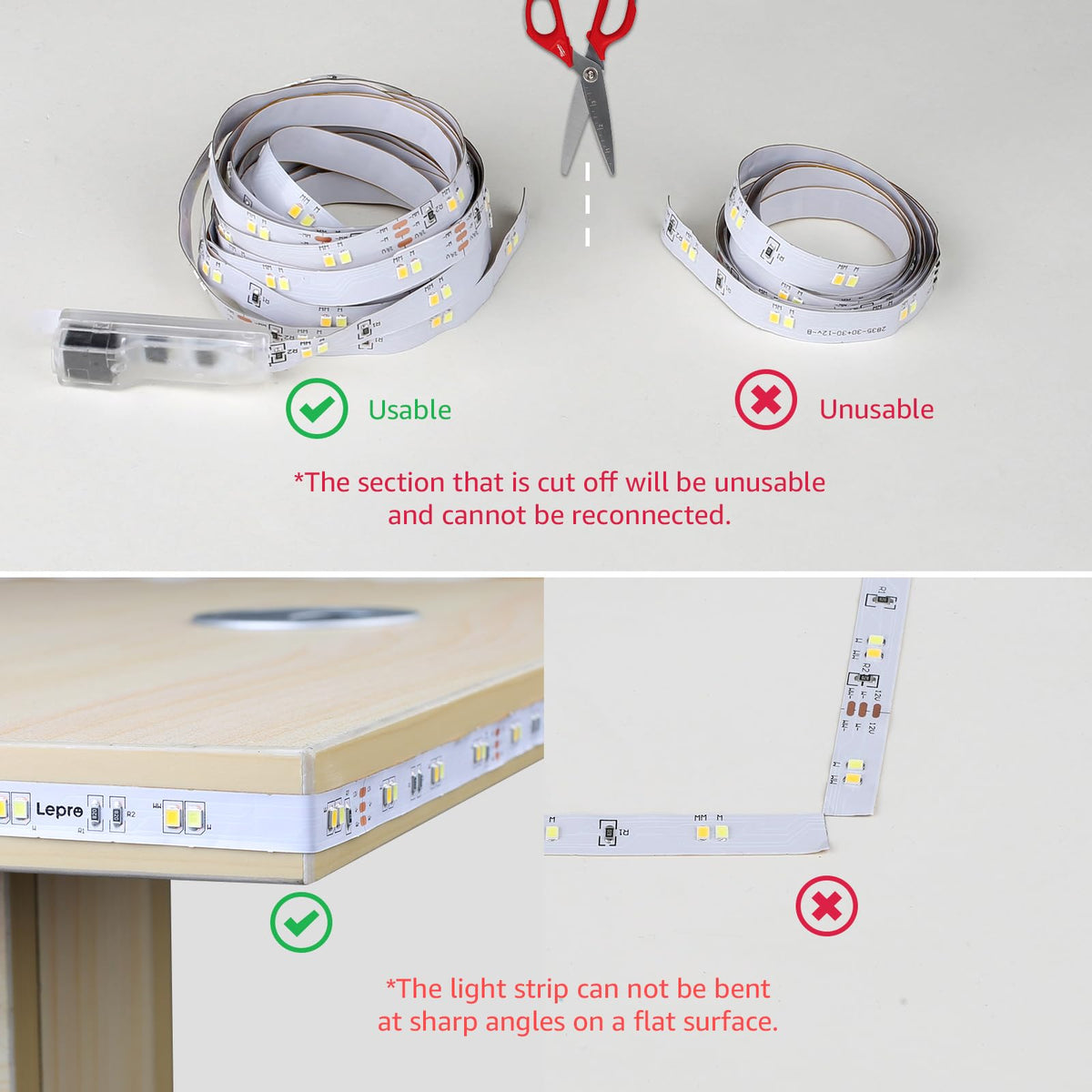 Desk lighting with Lepro LED strip light for focused illumination.