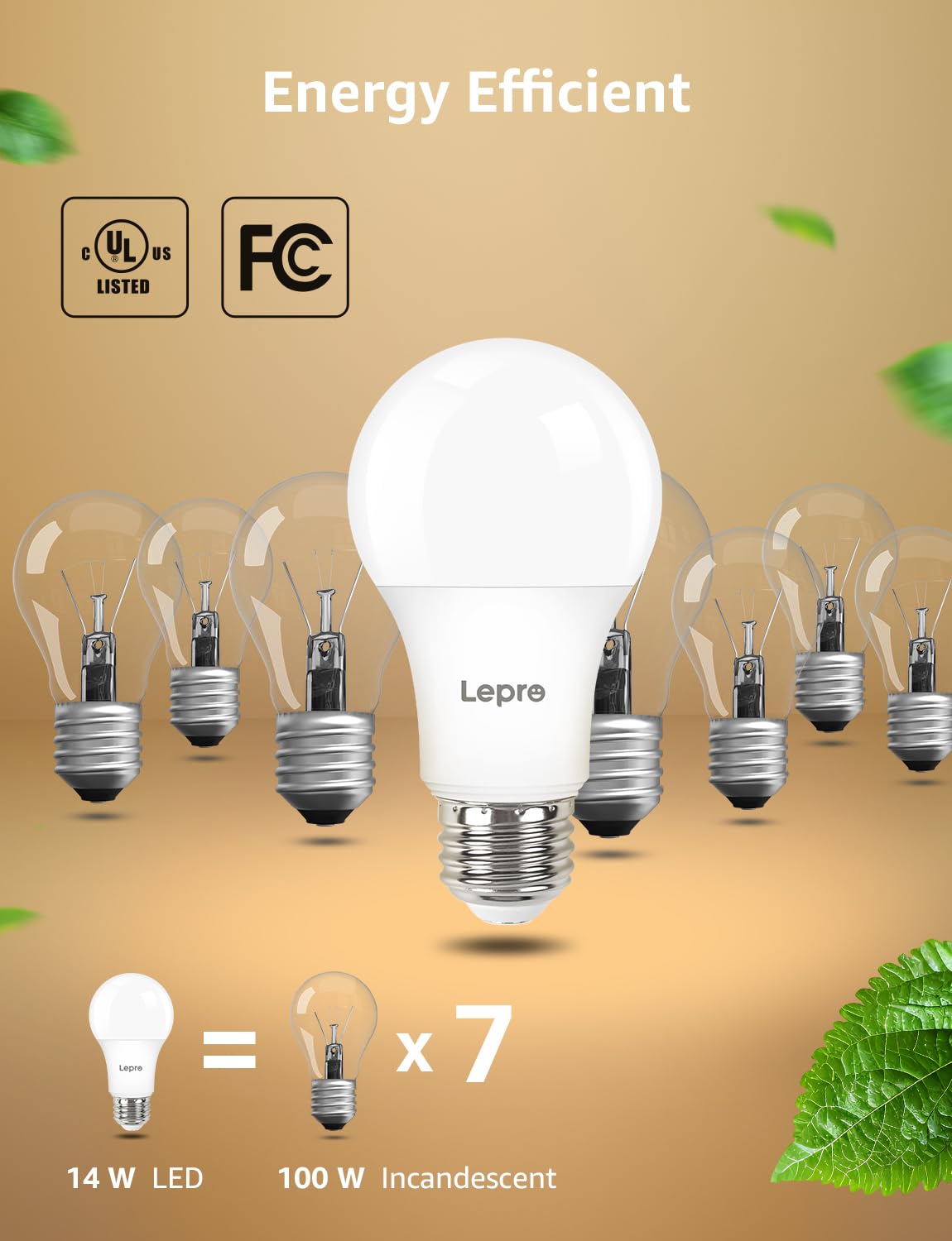 Lepro long-life bulb rated 15000 hours reduces replacements over time.